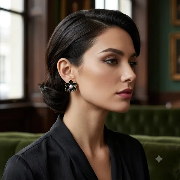 DealAddaa_Black_Flower_Pearl_Stud_Earrings_for_Women_&_Girls_|_Gold_Plated_Floral_Pearl_Earrings_|_Elegant_Designer_Jewelry