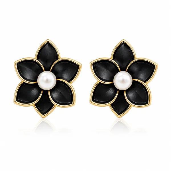 DealAddaa_Black_Flower_Pearl_Stud_Earrings_for_Women_&_Girls_|_Gold_Plated_Floral_Pearl_Earrings_|_Elegant_Designer_Jewelry