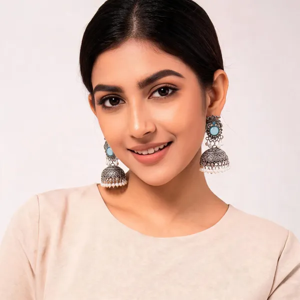Silver_Oxidised_Blue_Stone_Peacock_Jhumka_Earrings_For_Women