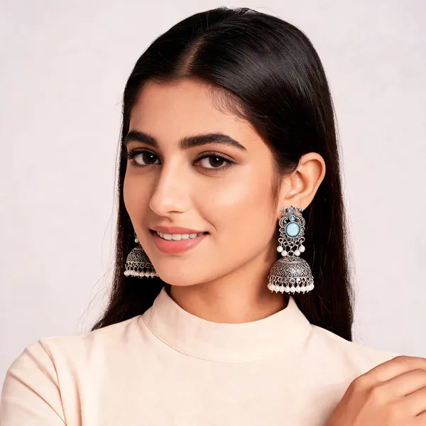 Silver_Oxidised_Blue_Stone_Peacock_Jhumka_Earrings_For_Women