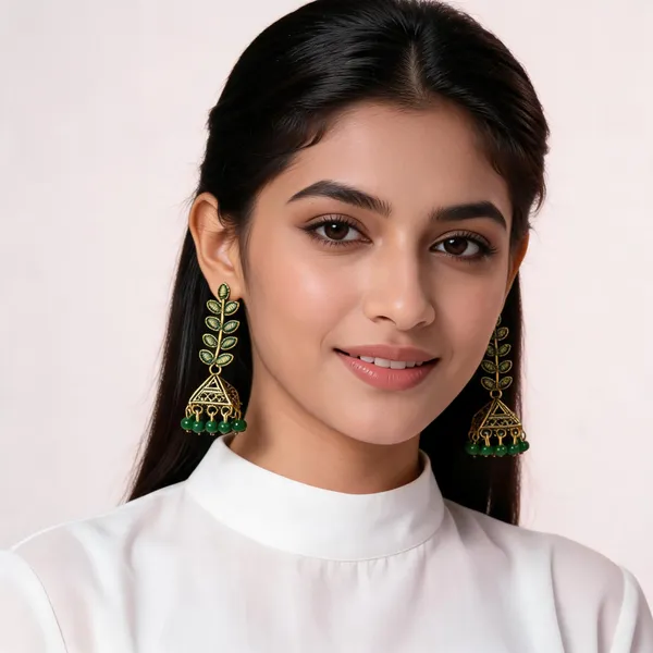 Green_Gold_Toned_Leaf_Enamel_Jhumka_Earrings_For_Women