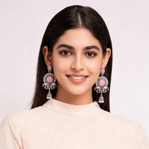 Pink_Silver_Oxidised_Elephant_Motif_Jhumki_Earrings_For_Women