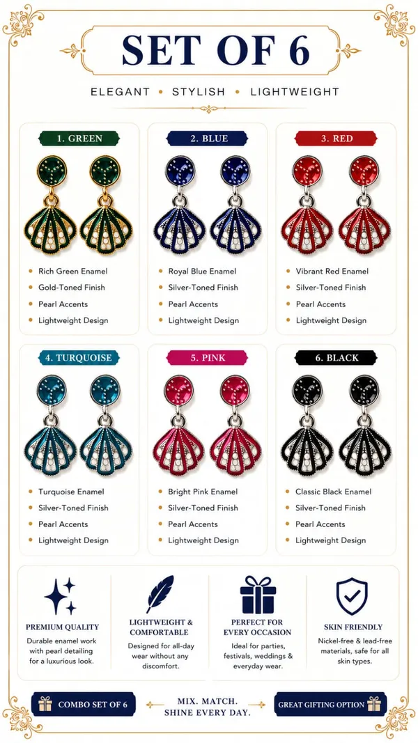 Dealaddaa_Combo_Gold_Plated_multicolor_Enamel_Petal_Drop_Earrings_For_Women's_and_Girls