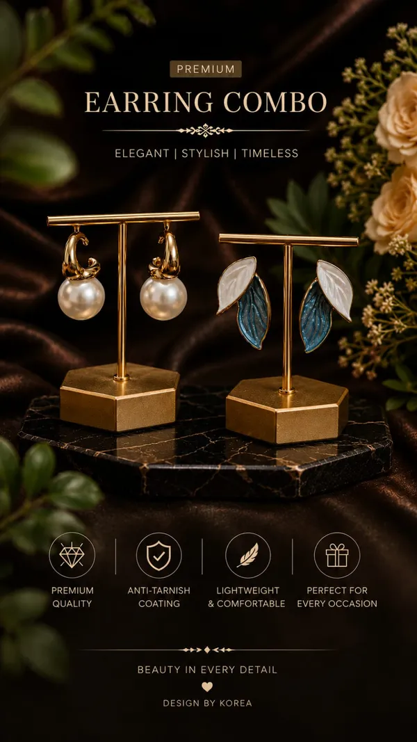 Elegant_Pearl_&_Leaf_Earring_Combo