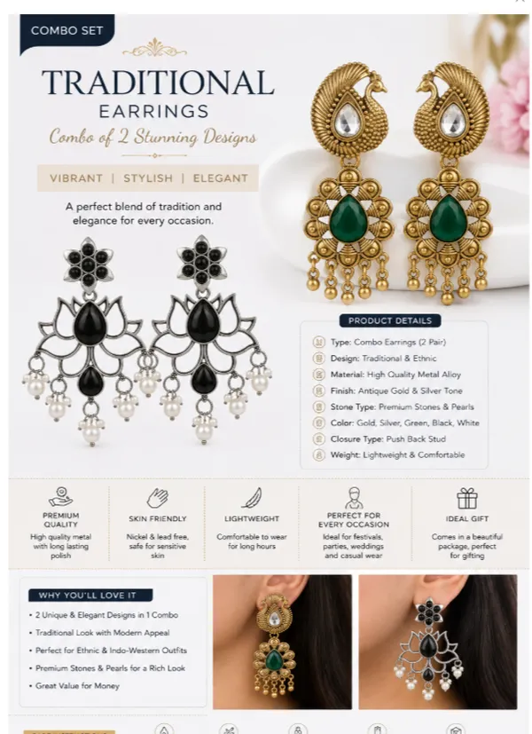 Traditional_Combo_Earrings_Set_for_Women_(2_Pair)_|_Antique_Gold_&_Oxidised_Silver_Ethnic_Earrings