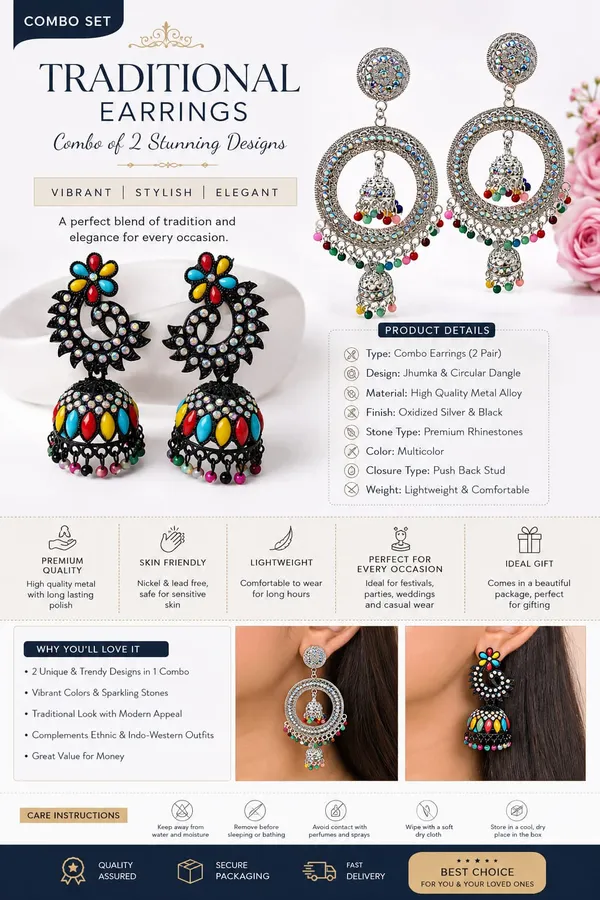 Traditional_Multicolor_Jhumka_&_Earrings_Combo