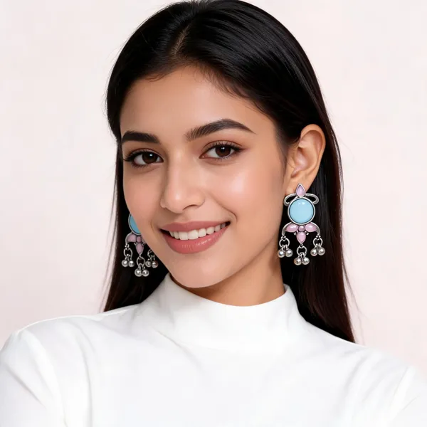 Silver_Oxidised_Turquoise_Pink_Stone_Ghungroo_Drop_Earrings_For_Women