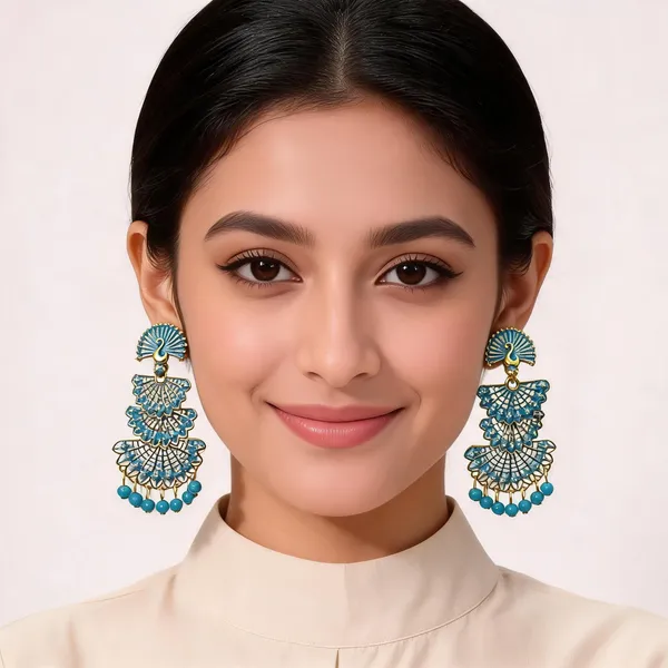 Blue_Gold_Toned_Peacock_Motif_Beaded_Jhumki_Earrings_For_Women