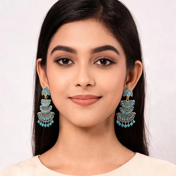 Blue_Gold_Toned_Peacock_Motif_Beaded_Jhumki_Earrings_For_Women