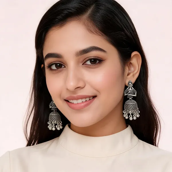 Silver_Oxidized_Metal_Tribal_Figurine_Jhumki_Earrings_For_Women