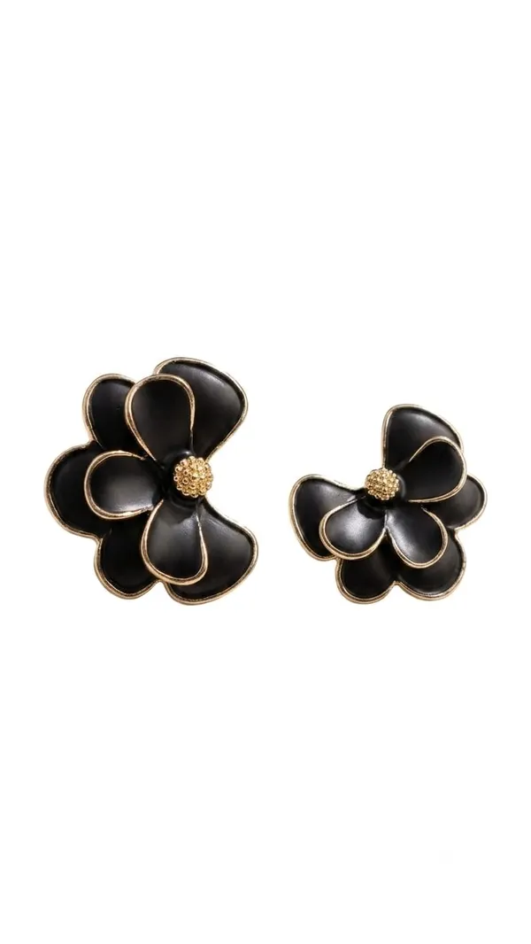 DealAddaa_Black_Half_cut_Floral_Enamel_Stud_Earrings_for_Women_&_Girls_|_Gold_Plated_Flower_Statement_Earrings_|_Lightweight_Party_Wear