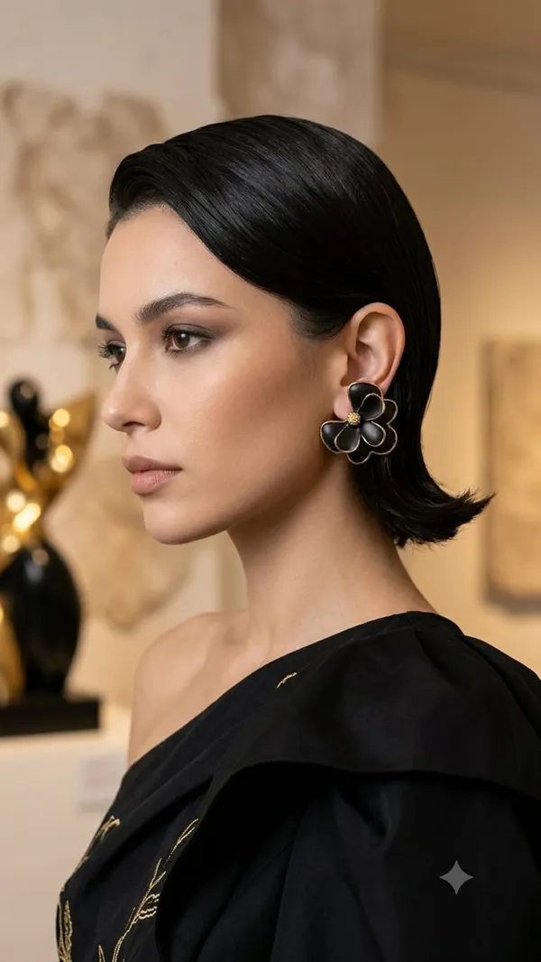 DealAddaa_Black_Half_cut_Floral_Enamel_Stud_Earrings_for_Women_&_Girls_|_Gold_Plated_Flower_Statement_Earrings_|_Lightweight_Party_Wear