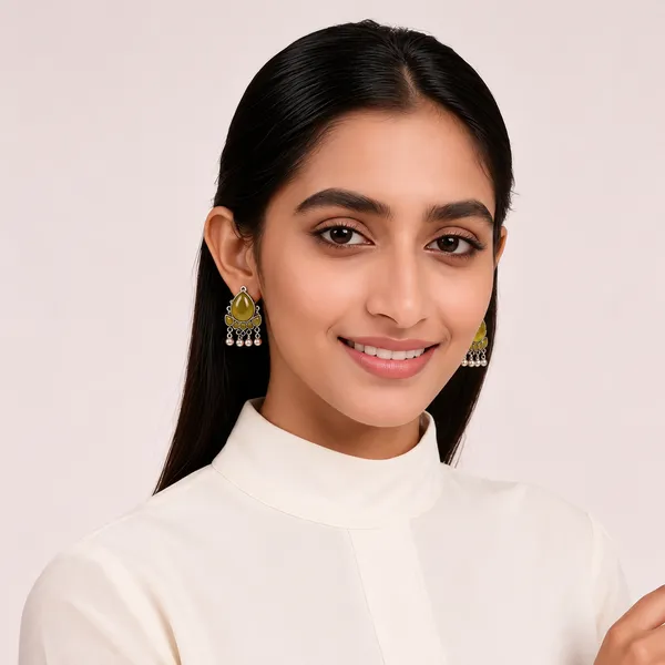 Olive_Green_Oxidized_Silver_Tone_Stone_Teardrop_Jhumki_Earrings_For_Women