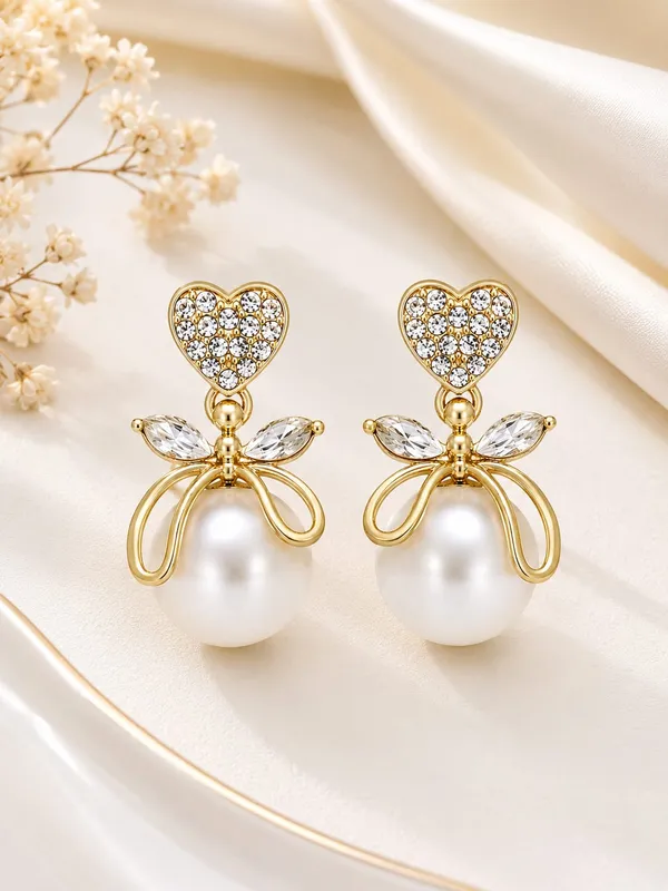 DealAddaa_Gold_Plated_Pearl_Bow_Drop_Earrings_for_Women_&_Girls_|_Crystal_Heart_Designer_Dangle_Earrings_|_Wedding_&_Party_Wear