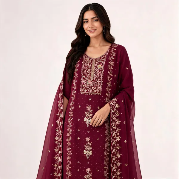 Georgette_Festive_Floral_Embroidered_Red_Suit_Material
