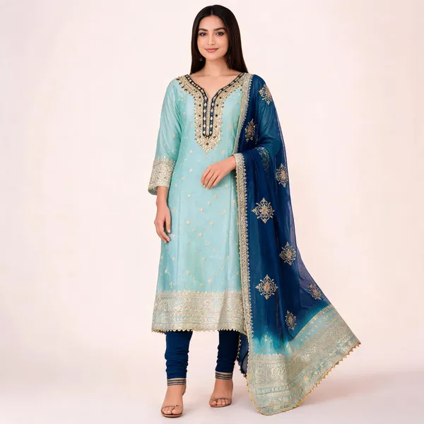 Blue_Pure_Silk_Ombre_Unstitched_Kurta_And_Churidar_Material_For_Women