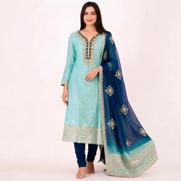 Blue_Pure_Silk_Ombre_Unstitched_Kurta_And_Churidar_Material_For_Women