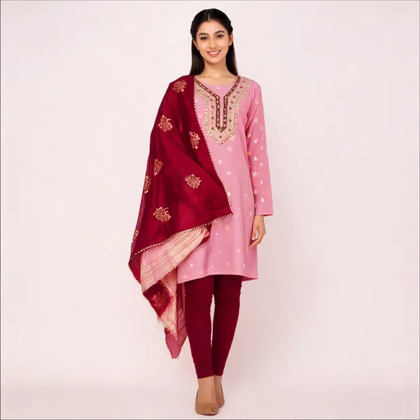Pink_And_Red_Pure_Silk_Solid_Unstitched_Kurta_And_Churidar_Material_For_Women