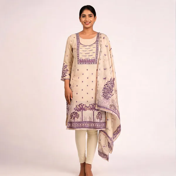 Beige_Pure_Silk_Printed_Unstitched_Kurta_And_Churidar_Material_For_Women