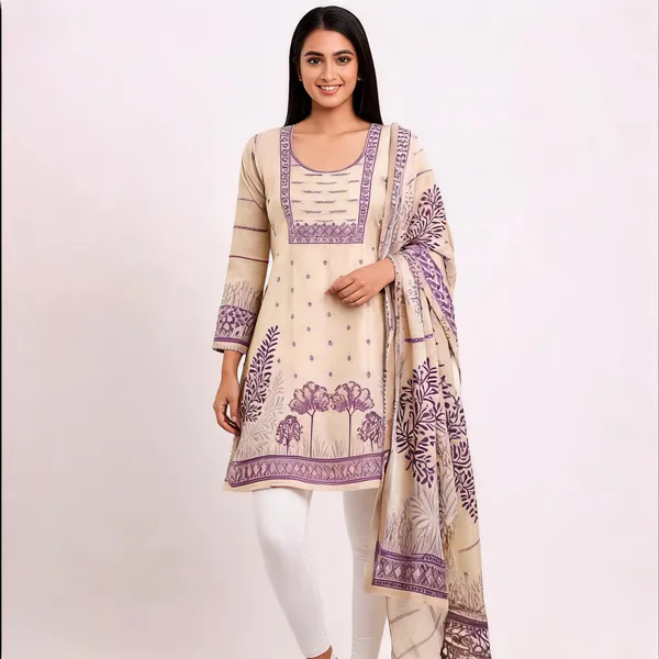 Beige_Pure_Silk_Printed_Unstitched_Kurta_And_Churidar_Material_For_Women