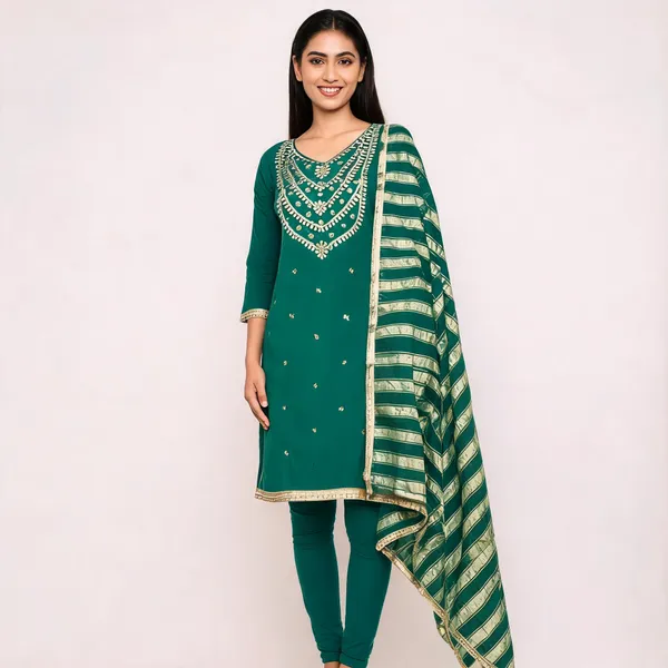 Green_Pure_Silk_Solid_Unstitched_Kurta_And_Churidar_Material_For_Women
