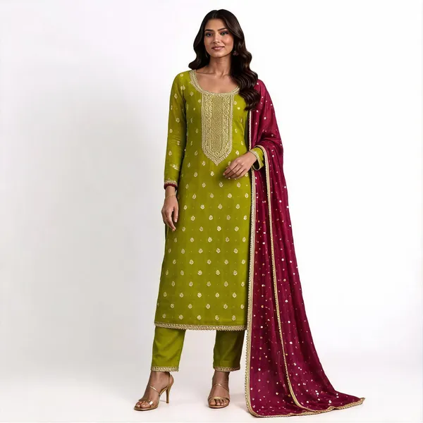 Green_Pure_Silk_Solid_Kurta_Churidar_Material_For_Women