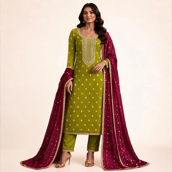 Green_Pure_Silk_Solid_Kurta_Churidar_Material_For_Women