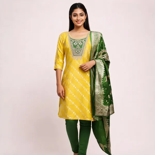 Pure_Silk_Festive_Embroidered_Yellow_Kurta_And_Churidar_Material