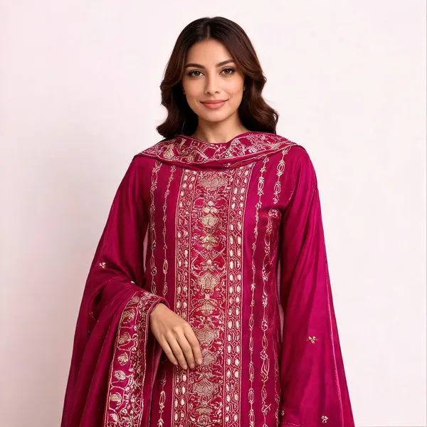 Red_Silk_Blend_Printed_Unstitched_Suit_Material_For_Women