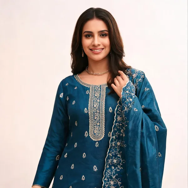 Blue_Silk_Chikankari_Embroidered_Unstitched_Suit_Material_For_Women