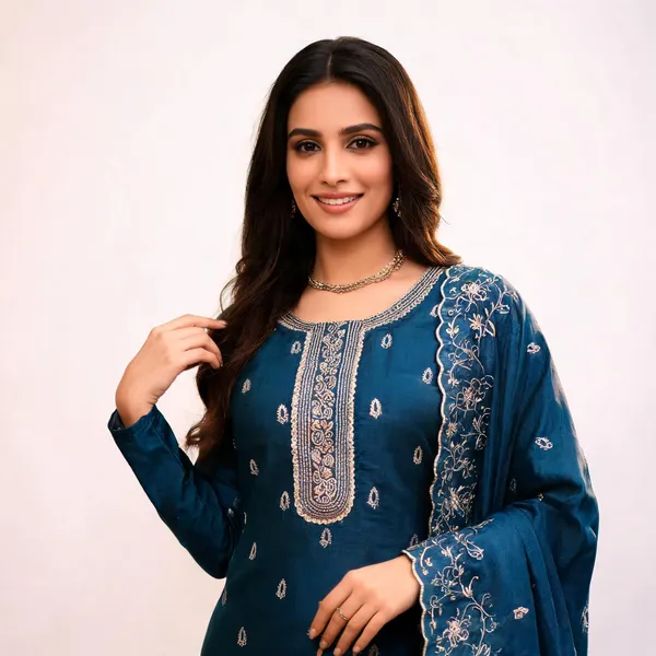 Blue_Silk_Chikankari_Embroidered_Unstitched_Suit_Material_For_Women