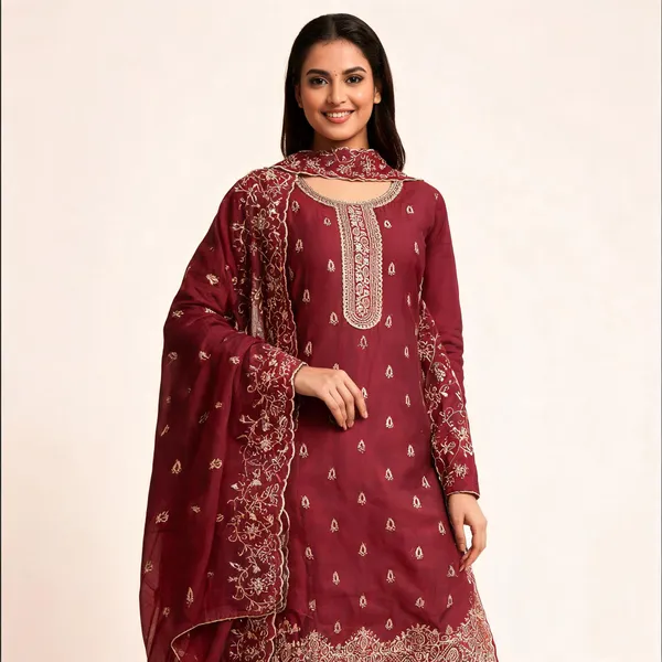 Red_Silk_Chikankari_Embroidered_Unstitched_Suit_Material_For_Women
