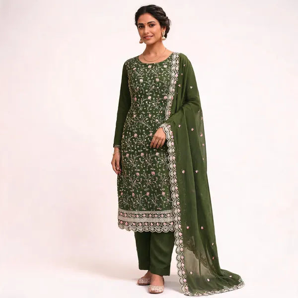 Silk_Ethnic_Floral_Embroidered_Green_Unstitched_Suit_Material