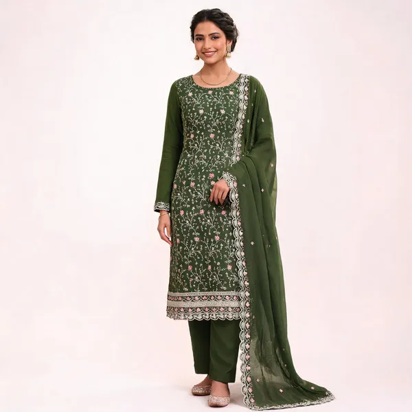 Silk_Ethnic_Floral_Embroidered_Green_Unstitched_Suit_Material