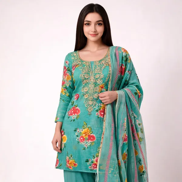 Green_Silk_Floral_Printed_Embroidered_Suit_Material_For_Women