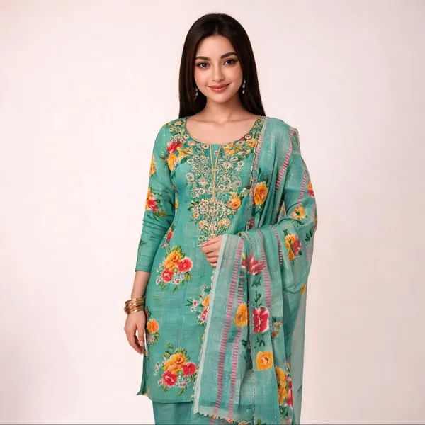 Green_Silk_Floral_Printed_Embroidered_Suit_Material_For_Women