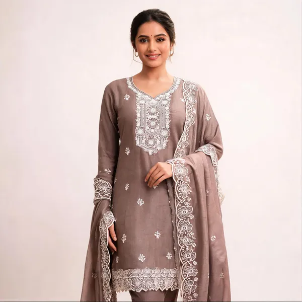 Brown_Cotton_Floral_Embroidered_Unstitched_Suit_Material_For_Women