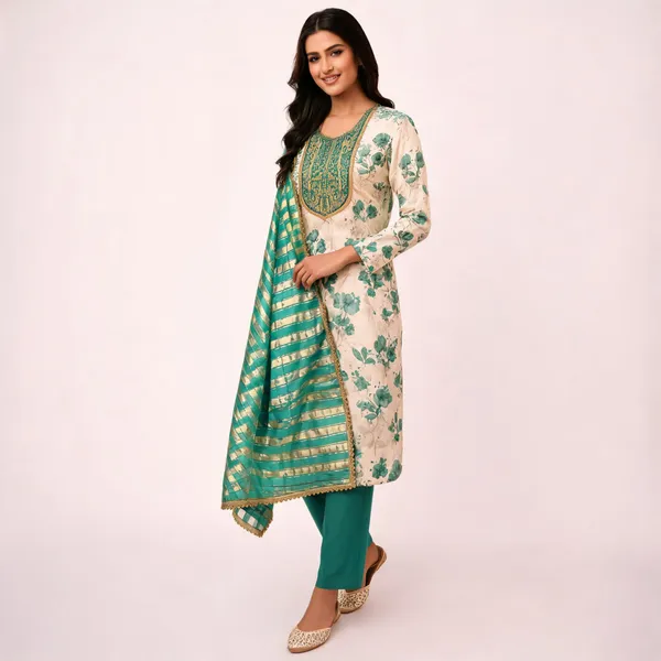 Green_Silk_Floral_Printed_Embroidered_Suit_Material_For_Women