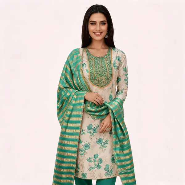 Green_Silk_Floral_Printed_Embroidered_Suit_Material_For_Women
