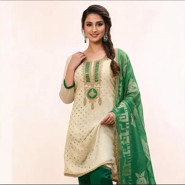 Green_Silk_Embroidered_Buti_Unstitched_Suit_Material_For_Women