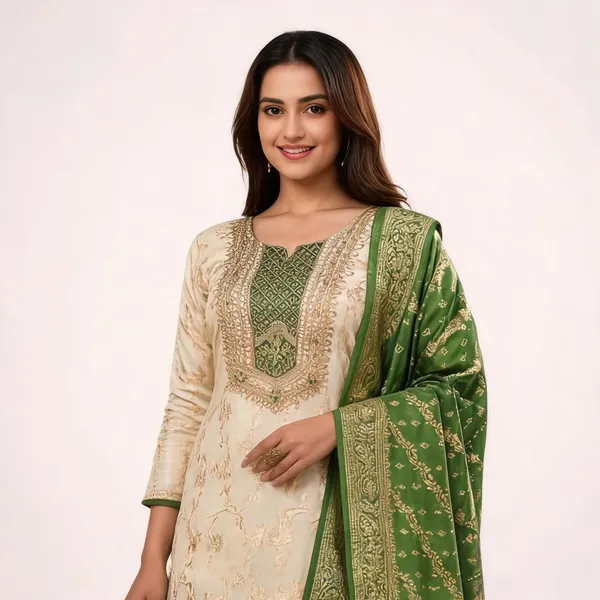 Green_Banarasi_Jacquard_Woven_Unstitched_Suit_Material_For_Women