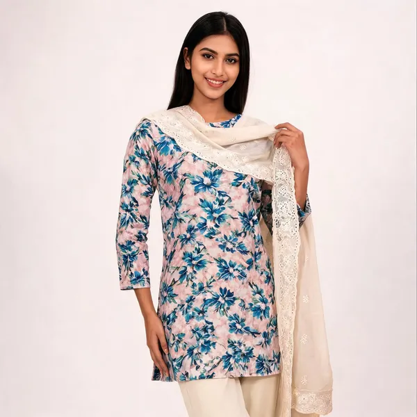 Blue_Cotton_Floral_Print_Unstitched_Suit_Material_For_Women