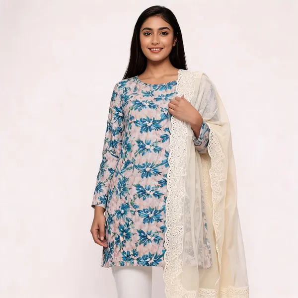 Blue_Cotton_Floral_Print_Unstitched_Suit_Material_For_Women