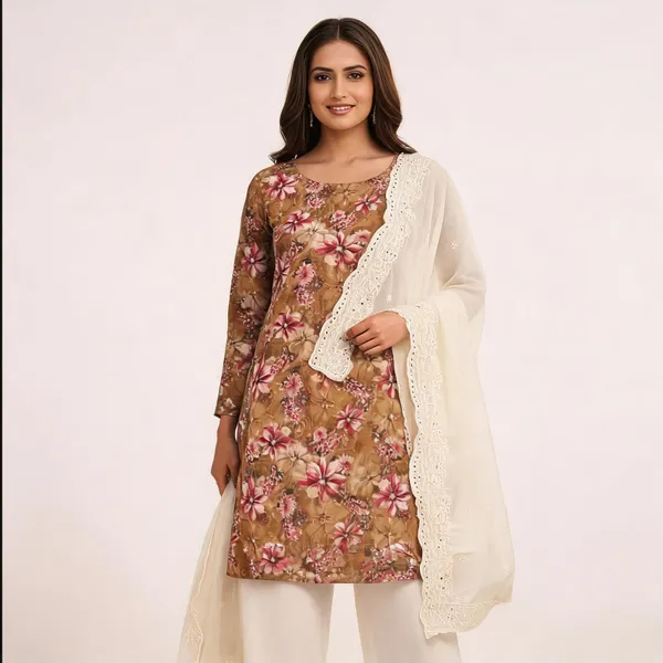 Brown_Cotton_Floral_Printed_Unstitched_Suit_Material_For_Women