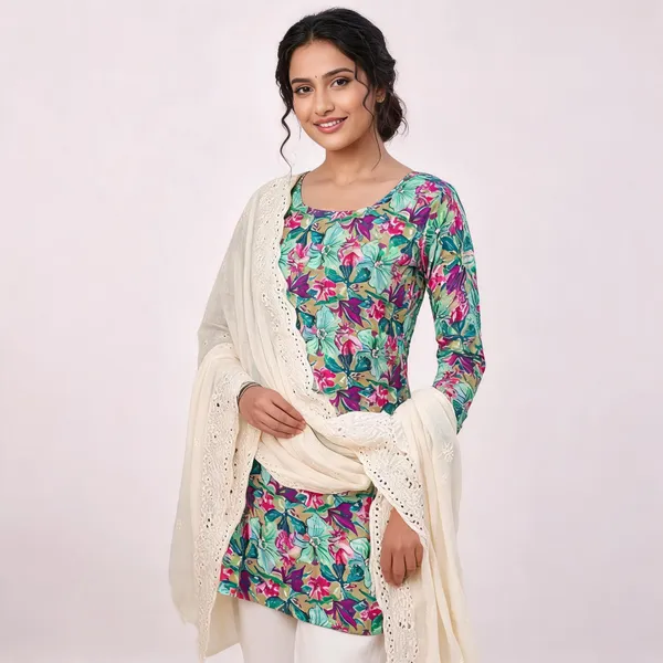 Green_Cotton_Floral_Print_Unstitched_Suit_Material_For_Women