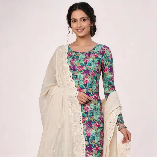 Green_Cotton_Floral_Print_Unstitched_Suit_Material_For_Women