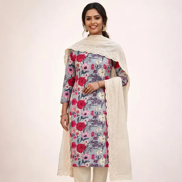 Red_Cotton_Floral_Print_Unstitched_Suit_Material_For_Women