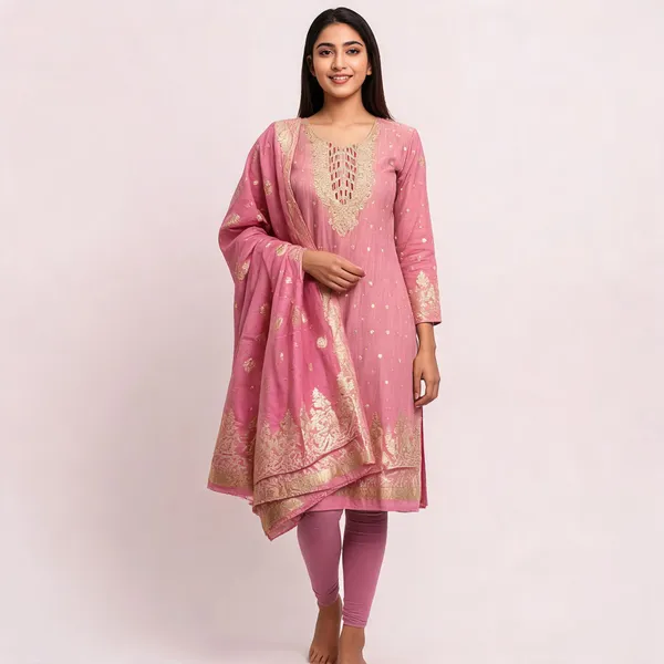 Pure_Silk_Festive_Printed_Pink_Kurta_And_Churidar_Material