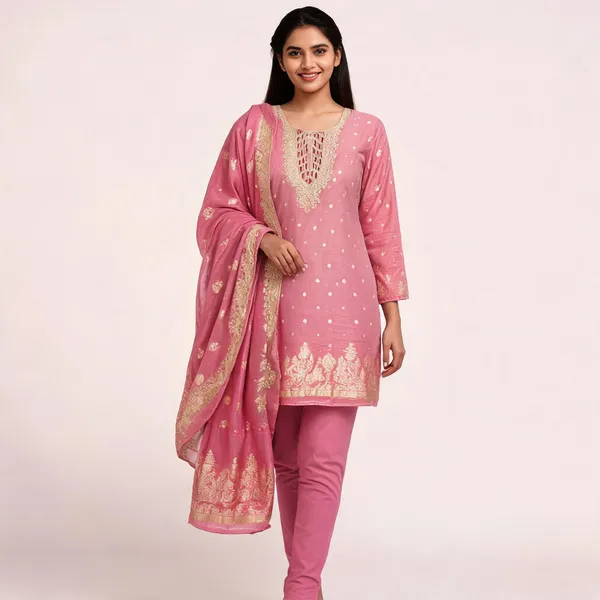 Pure_Silk_Festive_Printed_Pink_Kurta_And_Churidar_Material