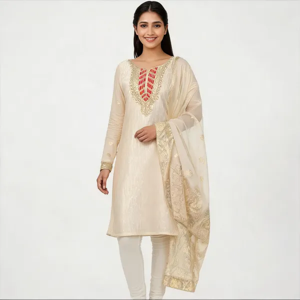 White_Pure_Silk_Embroidered_Unstitched_Kurta_And_Churidar_Material_For_Women